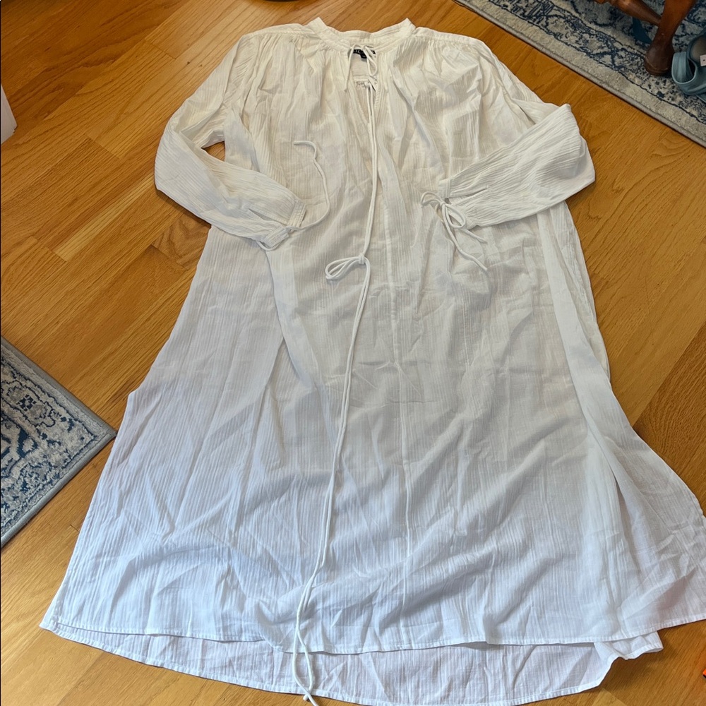 J. Crew White Airy Gauze Tunic Midi Dress Crinkled 100% Cotton L NWT CF355
